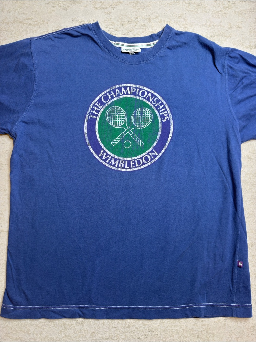 VTG Wimbledon T-Shirt Mens L Blue The Championships Tennis Croquet England Logo